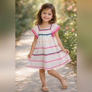 Cat & Jack Girl's Fringe Trim Embroidered White Dress Size Medium